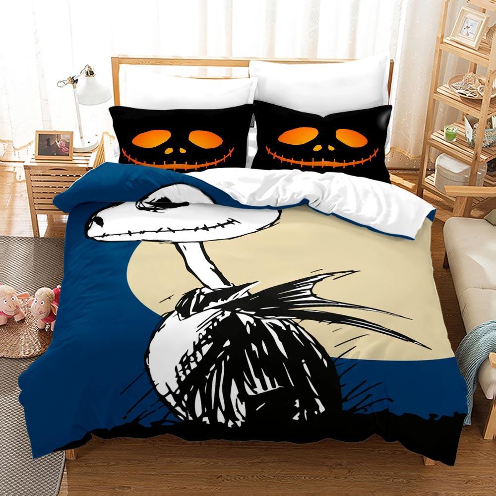 3pcs Queen Size Duvet Cover Sets, Nightmare Before Christmas Jack and Sally Rose Decor Bedding Set 2/3pcs Polyester Quilt Cover