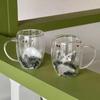 200/350ML Double Wall Glass Cup Real Dried Pine Needles Interlayer High Borosilicate Clear Glass Water Cup Christmas Gift