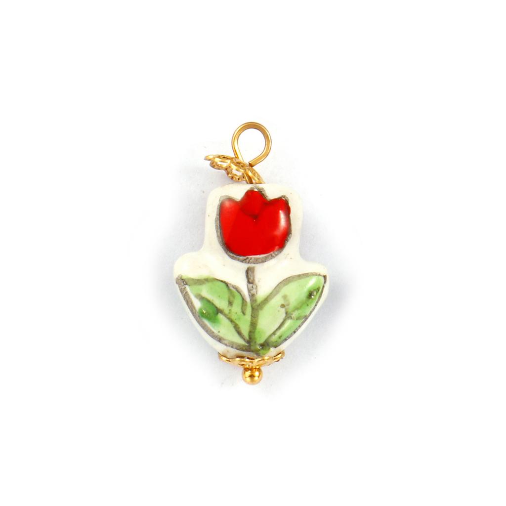 2PCs 304 Stainless Steel & Ceramic Tulip Flower Charms Flora Collection 18K Gold Plated Pendants For DIY Necklace Jewelry Making