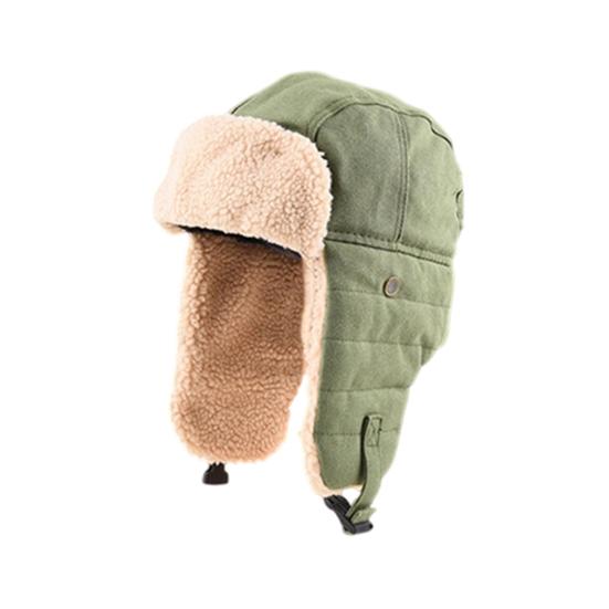 Шапка Лей Фэна Утолщенная Внутренняя Подкладка Однотонная Застежка-Пряжка Универсальная Брезентовая Шапка с Защитой Ушей Повседневная Одежда