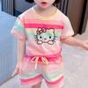Летние Милые Наборы Одежды Hello Kitty для Детей Девочек Малышей Комплекты Детская Футболка с 3D-печатью с Коротким Рукавом + Шорты на Эластичном Поясе 2 шт.