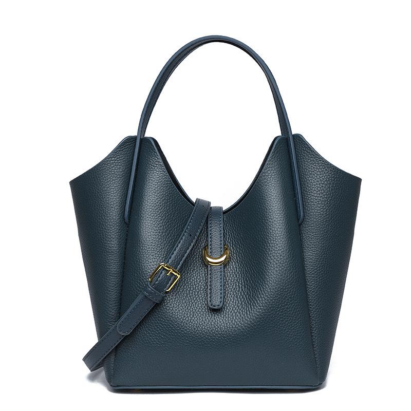 Genuine Leather Women Bucket Tote Bag Versatile Handbag Cowhide Shoulder Bag Large Capacity Commuter Crossbody bag for women
