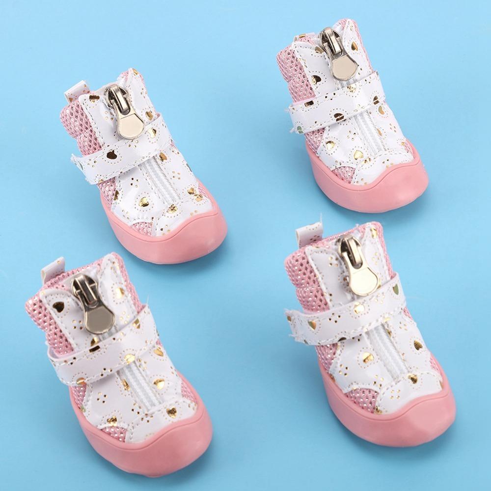 4Pcs Anti-Slip Sole Mesh Dog Shoes Breathable Anti-Slip Dog Booties Paw Protection