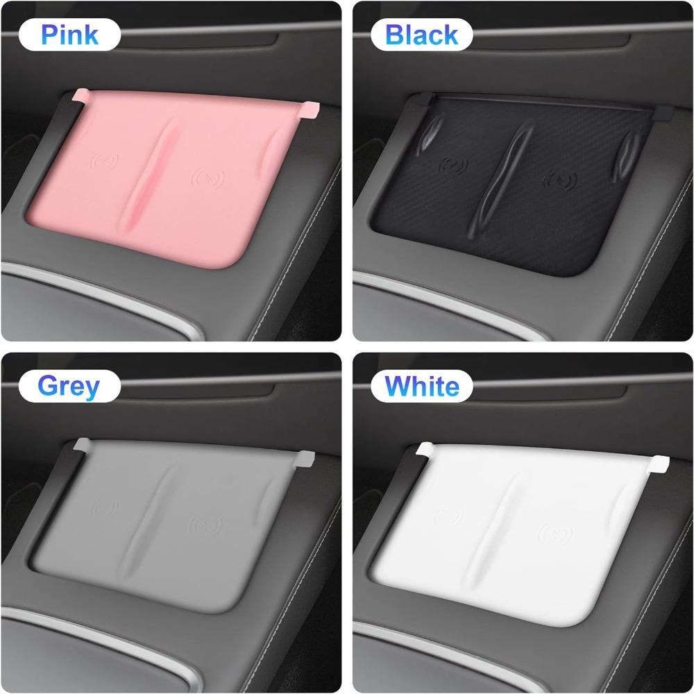 Силиконовый коврик для беспроводной зарядки на центральной консоли, силиконовый чехол для панели беспроводной зарядки, детали из углеродного волокна