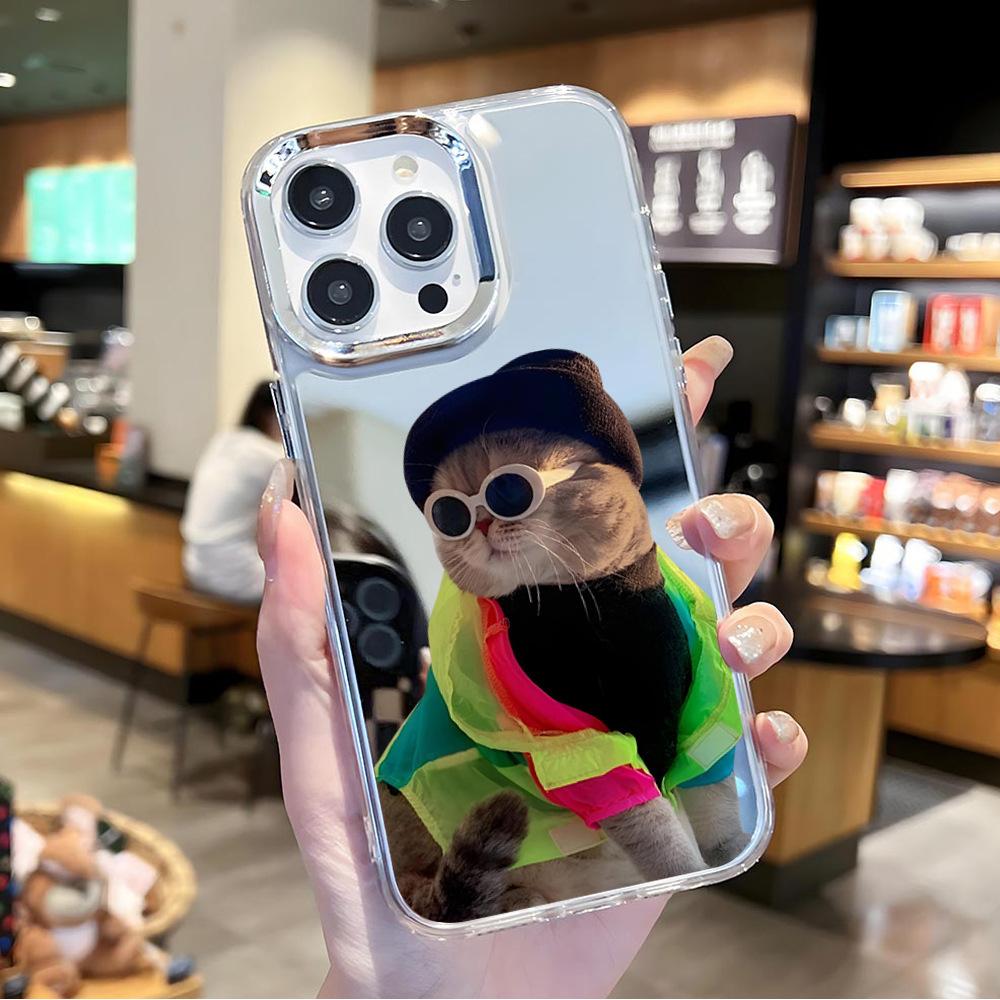 Милый котенок чехол для мобильного телефона apple 15pro чехол-зеркало iphone14pm противоударный 12 защитный чехол 11pro