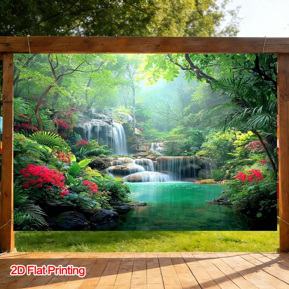 (2D плоскость) 1 шт. - Плотная ткань для фотофона с изображением тропического лесного водопада, изготовленная из полиэстера, подходит для садов