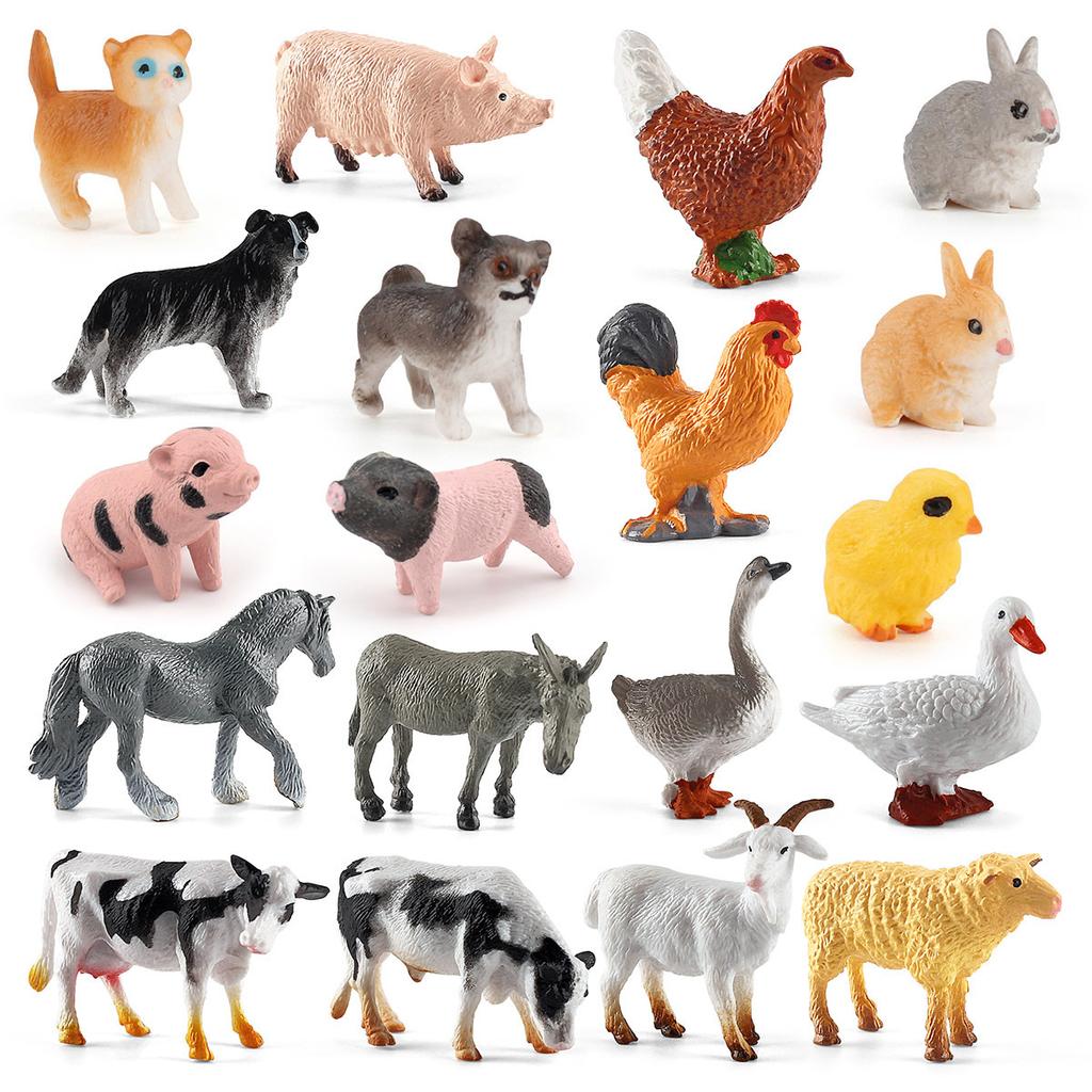 Simulation 19Pcs Chicken, Duck, Goose, Horse, Sheep, Donkey, Pig, Dog, Cat And Rabbit Model, Farm, Poultry And Animal Ornament Set