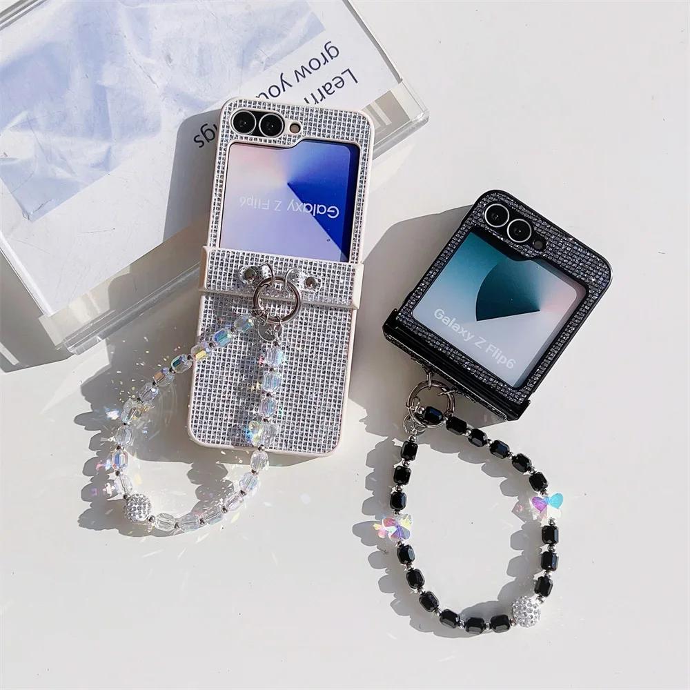 Кожаный чехол для телефона Samsung Galaxy Z Flip 6 5 4 Flip6 Flip5 Flip4 Flip3 с ремешком на запястье, пластиковый жесткий чехол