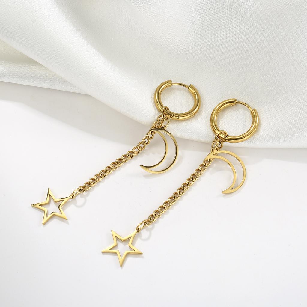 Stainless Steel Moon Star Pendant Earrings for Women Ear Buckle Hip Hop Hoop Earrings Gothic Girl Jewelry Accessories Best Gifts