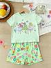 Toddler Girl 2Pcs Outfit Cartoon Princess Deer Floral Print T-shirt Shorts Summer Kids Clothes Set