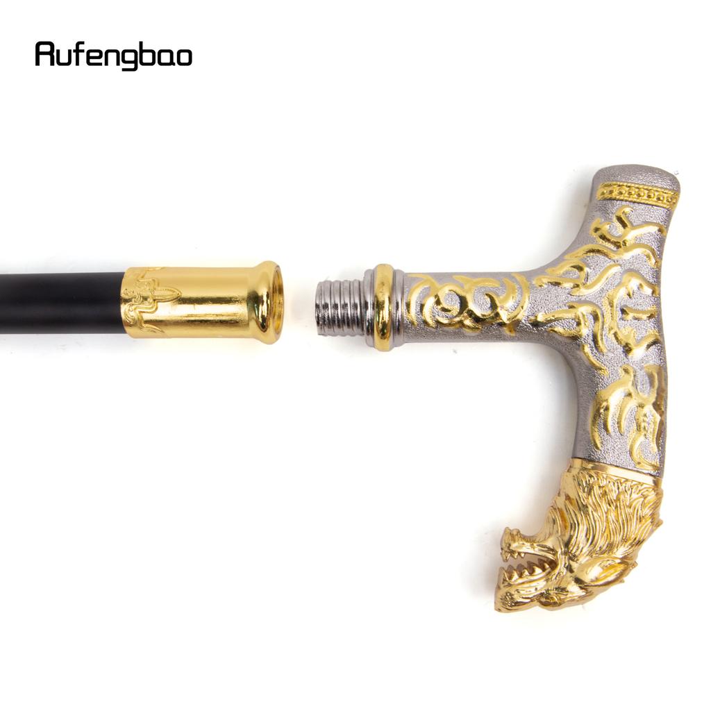 Golden White Wolf Handle Luxury Walking Stick Party Fashion Elegant Walking Stick Decorative Cospaly Cane Knob Crosier 88cm