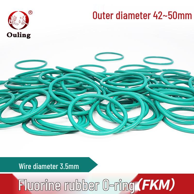 Green Acid & Alkali Resistant Fluororubber O-ring, Outer Diameter 42-50mm, Thickness 3.5mm.