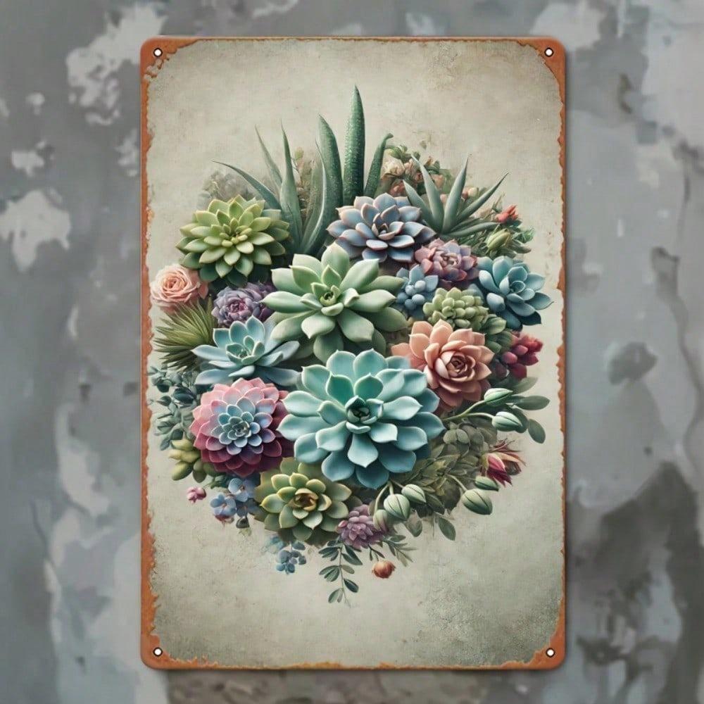 Vintage Succulent Cacti Metal Wall Sign 8x12 Rustic Iron Plant Art for Home Kitchen Garden Garage Decor