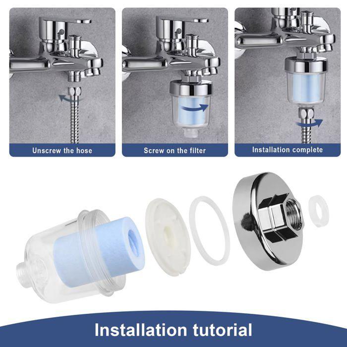 Filtre douche - AIMOONSA - pour conduite 1/2" - 10 cartouches interchangeables - Corps transparent - Réduit chlore