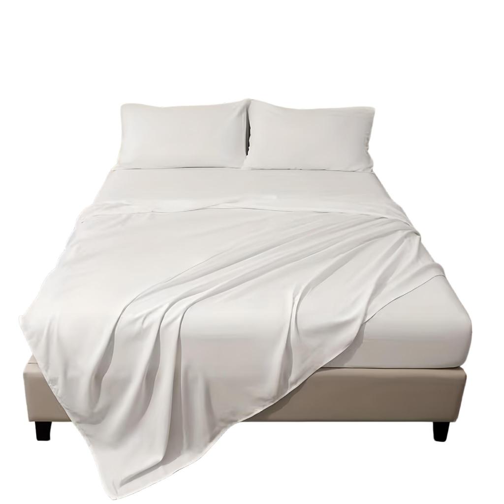 Solid Color Brushed 90g Fitted Sheet, Flat Sheet, and Pillowcase 4-Piece Bedding Set