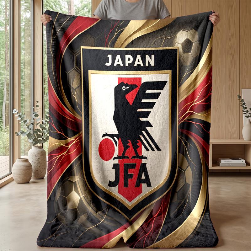 Japan Football Printed Flannel Blanket Skin Friendly Warm Decorative Throw for Indoor Couch Bed Daily Use