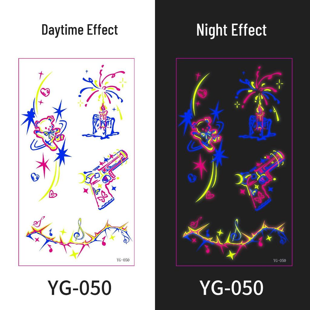 Неоновые светящиеся тату-наклейки для музыкального фестиваля: Яркие флуоресцентные дизайны для концертов и вечеринок