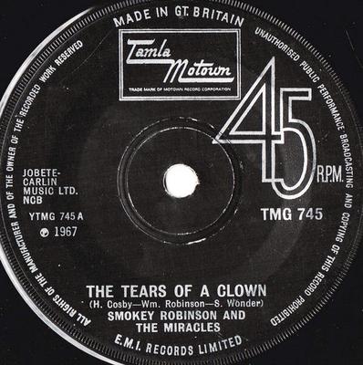 7-дюймовая пластинка MIRACLES - The Tears Of A Clown TMG745 Tamla Motown 1970 UK Соул/Фанк Б/У