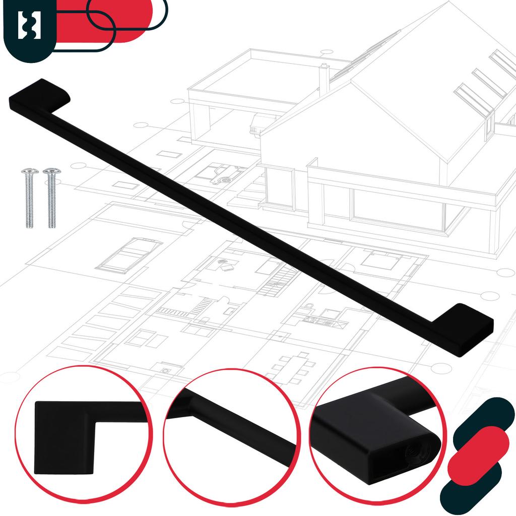 KOTARBAU® Kitchen Furniture Handle Classic Modern Oblong Long Matte Black 358 MM Spacing 320 MM Set of 6