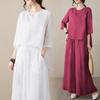 Summer Cotton Linen Plus Size Casual Two-Piece Set for Middle-aged and Elderly Women