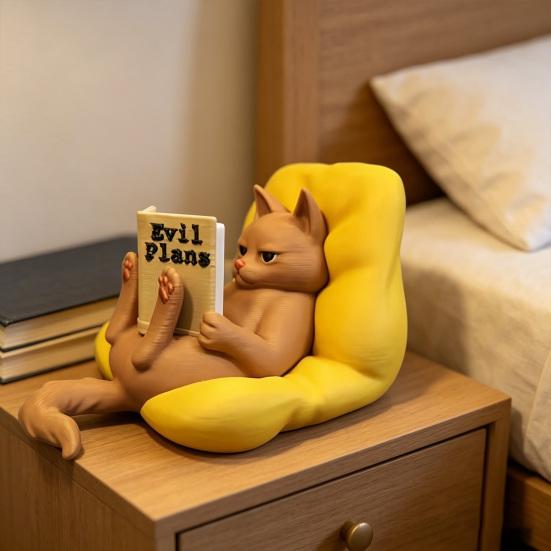 Фигурка кошки, читающей книгу, 3D-печать, милая лежащая кошка, статуэтка читающей книгу, для офиса, дома, книжной полки, рабочего стола, декор, подарки для любителей кошек