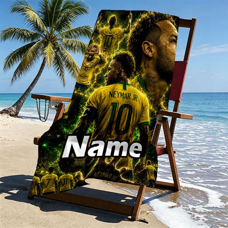 Custom Name Personalized Neymar Jr Print Beach Towel, for Trip Camping Beach Party Home Decor, Birthday Gift for Family & Friends