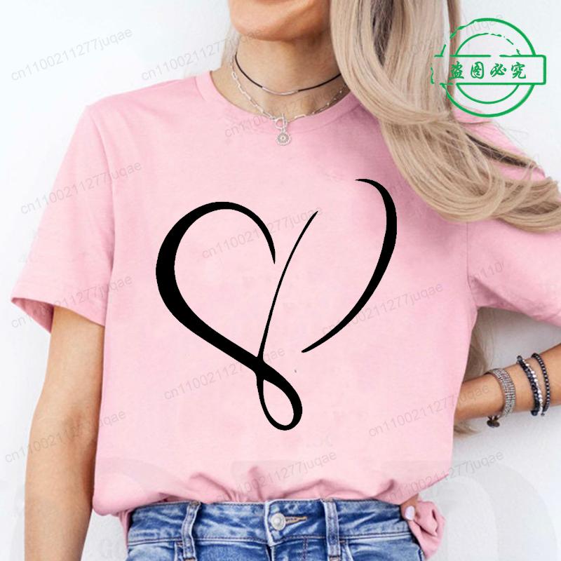 Heart Shaped Personalized Printed Unisexs and Unisexs Tshirt Summer New Fashion Trend Casual Loose Round Neck Short Sleeved