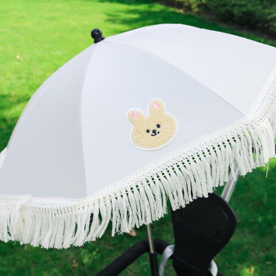 Stroller Umbrella with Tassels Clamp UPF 50+ Sun Protection Adjustable Rotary Waterproof Windproof Outdoor UV Blocking Pram Umbrella Parasol