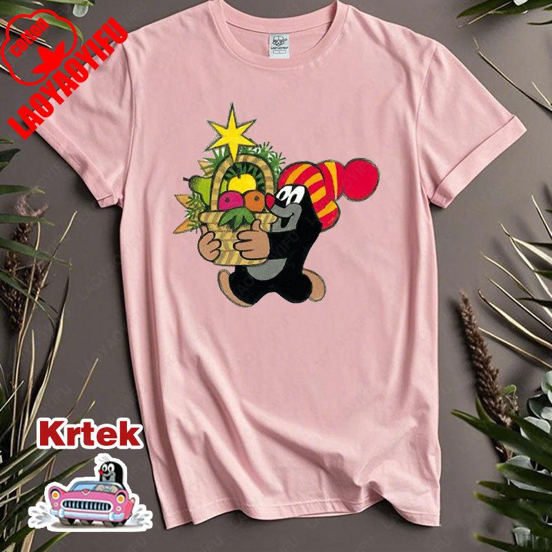 История Кротика Krtek Винтажный Мультфильм Аниме Футболка с Коротким Рукавом Мужская Женская Хлопок Круглый Вырез Повседневная Свободная Смешная Детская Модная Футболка