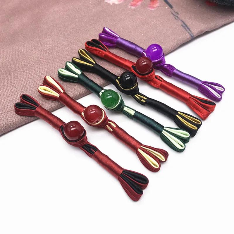 Imitation Jade Beads Cloth Button, Chinese Frog Closure Buttons, Knot Fastener, Decorative Cheongsam, 5 Pairs