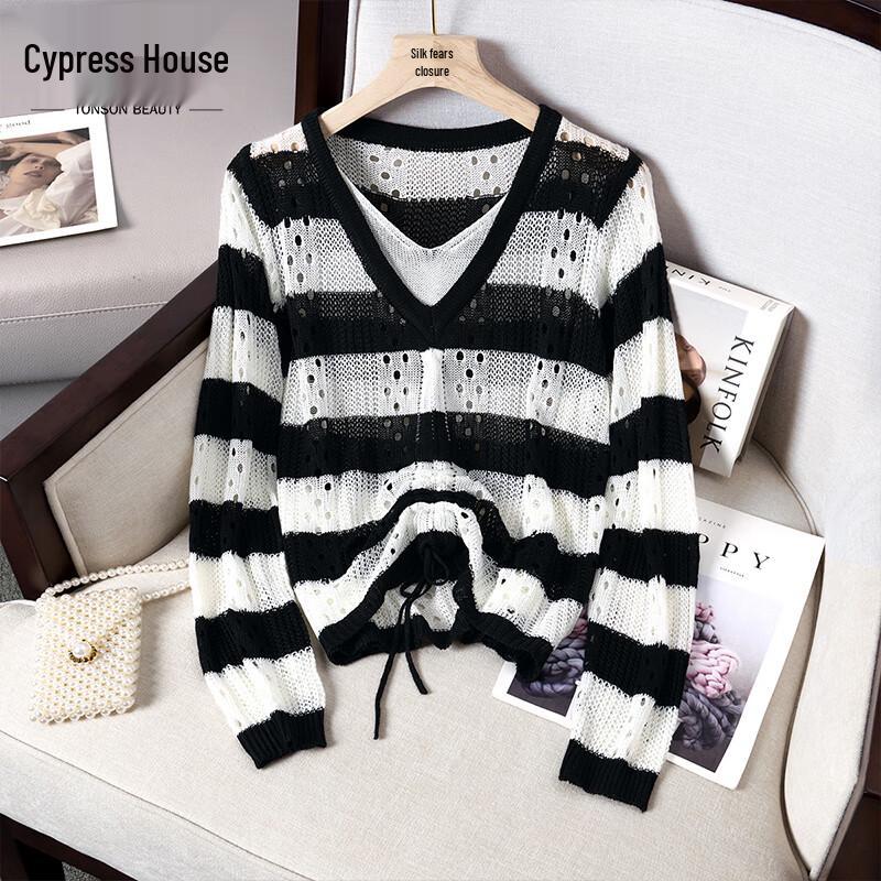 Женский вязаный топ SIBOSHE с V-образным вырезом и цветными блоками, имитирующий двойку