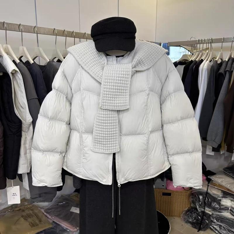 Korean Style Short Puffer Jacket With Knit Hood Womens Winter Warm Loose Thick Down Coat