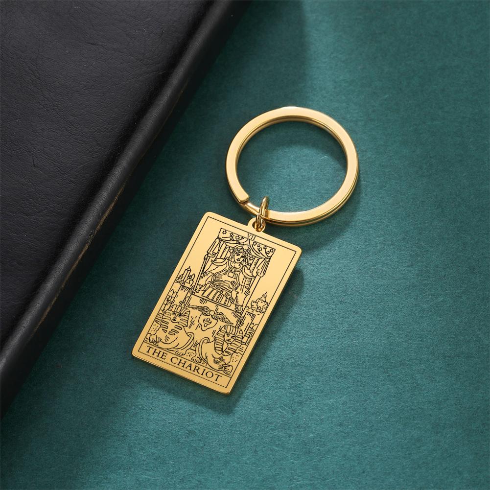 Tarot Key Chain Arcana Pendant Vintage Good Luck Key Ring Stainless Steel Wizardry Worship Jewelry Accessories Party Gift