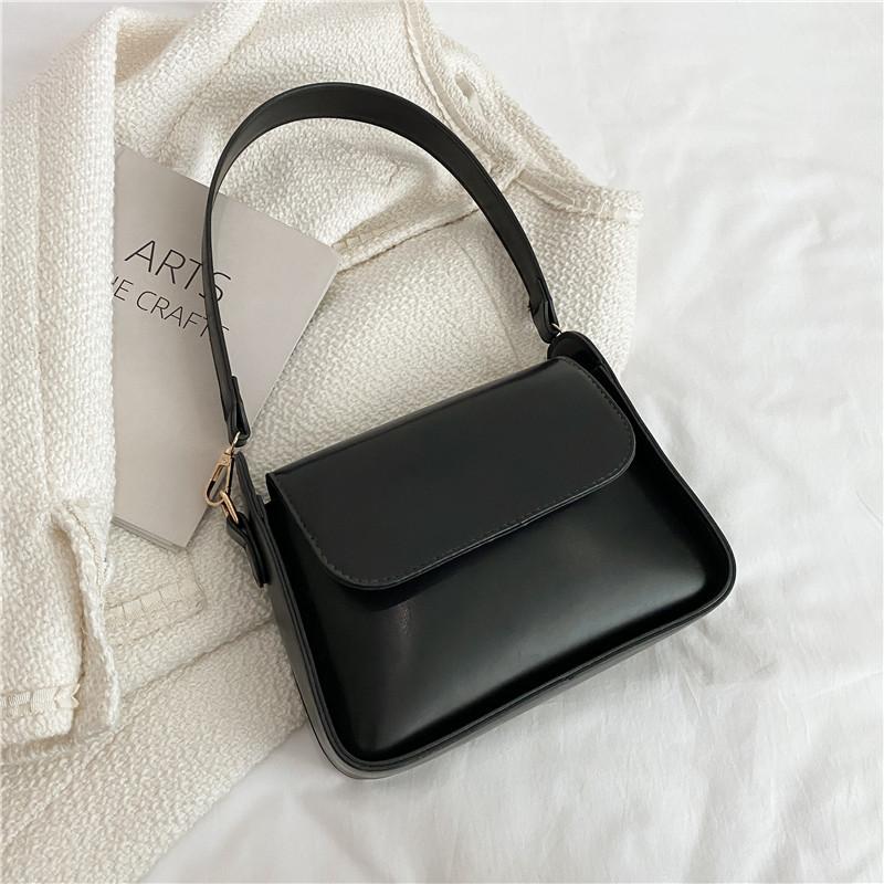 Summer Solid Color Women's Bag PU Leather Flap Shoulder Bag Fashion Lady Armpit Handbag and Purse Trendy Underarm Bag