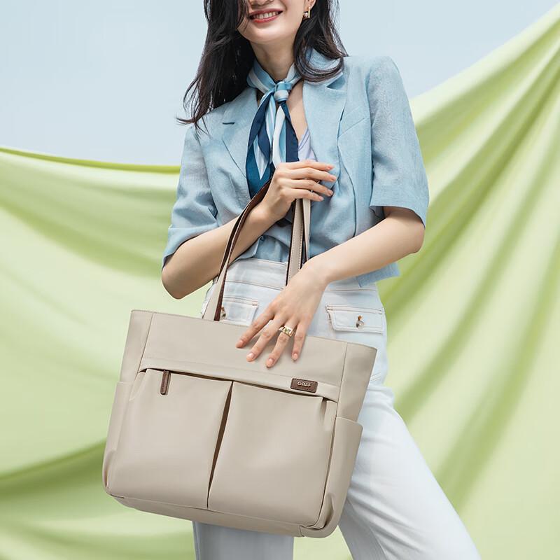GOLF Shoulder Bag, Large Capacity, 15-Inch Laptop Tote Bag, Handbag, Apricot Color