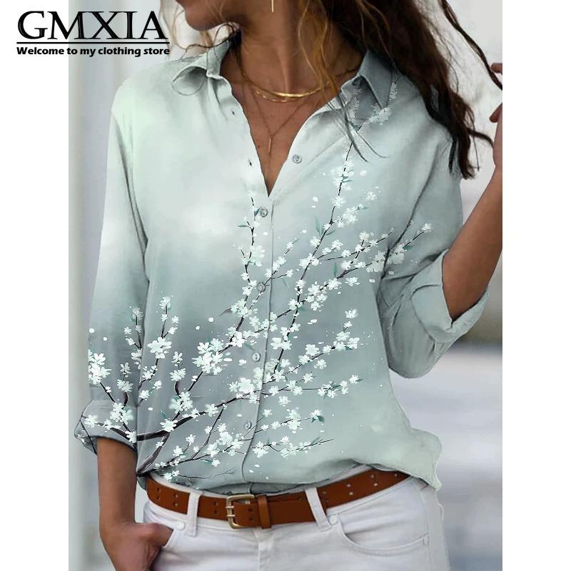 GMXIA 38 цветов Женская мода Повседневные Блузки и рубашки с длинным рукавом и воротником ПОЛО