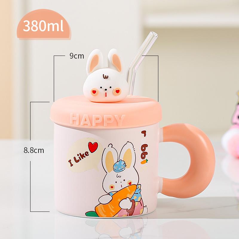 Милый кролик с крышкой и соломенной чашкой, мультяшная дорогая большая емкость, сувенирная кружка для девушек и пар, керамический набор чашек