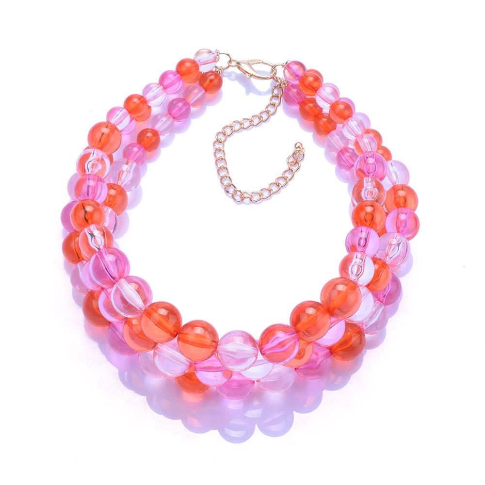 Bohemian Vacation Triple Stained Glass Bead Necklace Female Handmade Beaded Clavicle