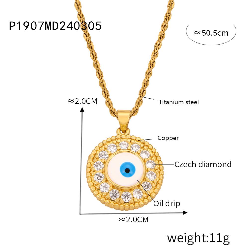 Hip-Hop Geometric Devil'S Eye Diamond-Encrusted Copper Pendant Female Titanium Steel Gold-Plated Oil Drop Necklace Simple Personalized Jewelry