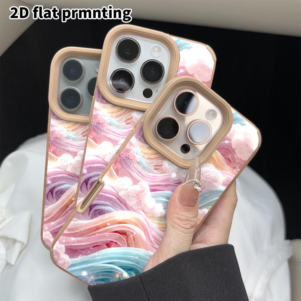 Phone Case: 2D flat lambskin suitable for iPhone 18, 17, 16, 15, 14, 13 Pro film protective case, rainbow cream, Christmas and Halloween gift