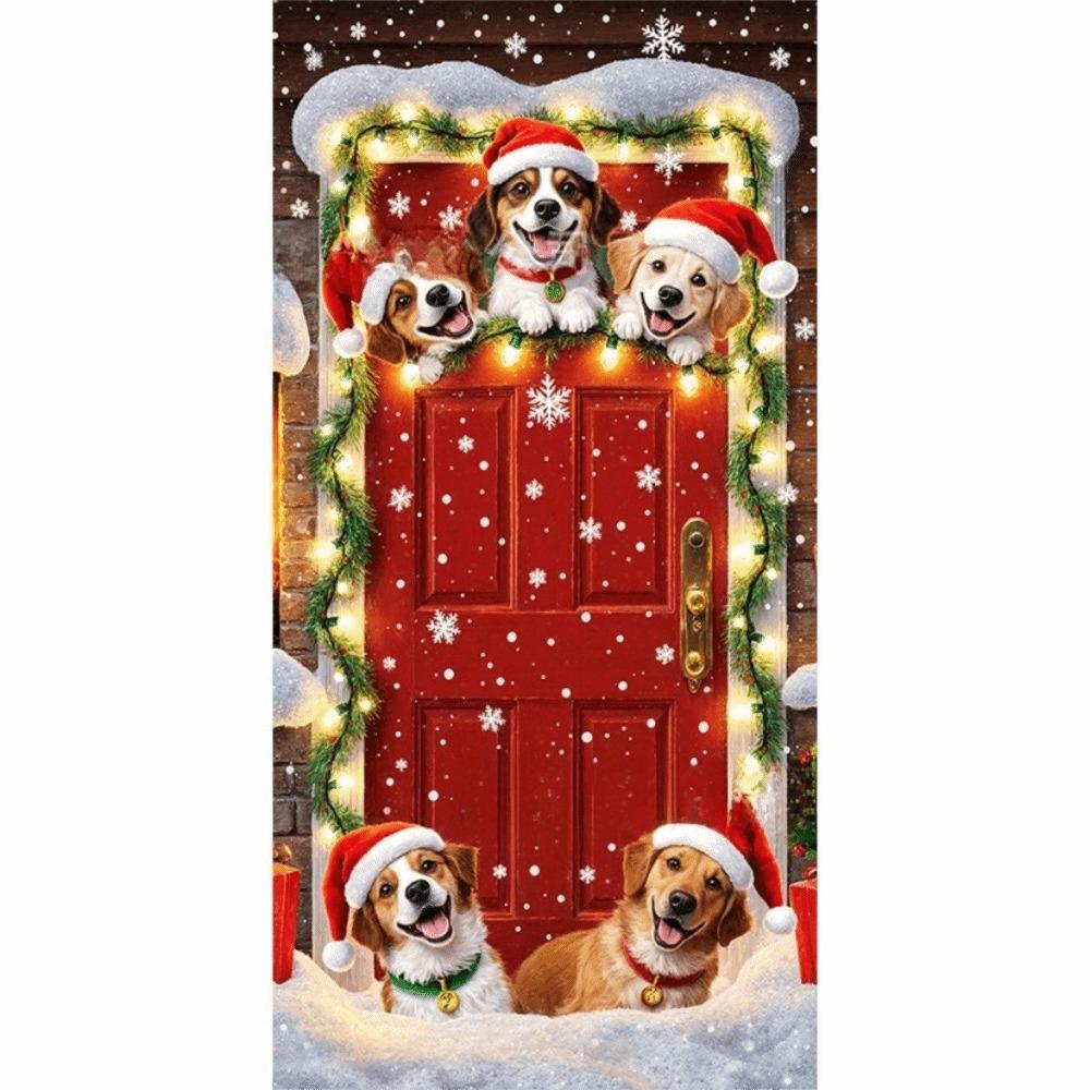 Door Hanging Christmas Door Cover Atmosphere Arrangement Background Santa Claus Banner Holiday Props Old Man Snowman