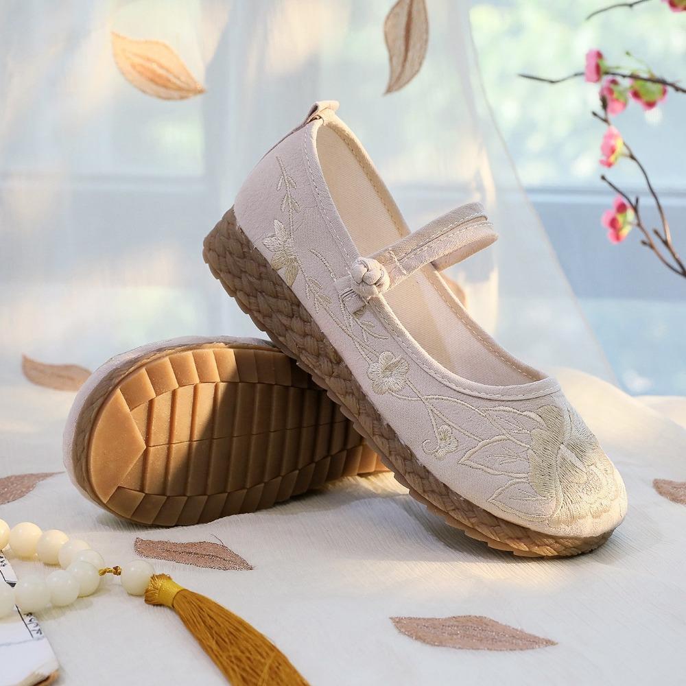 Винтажные китайские туфли из ткани ручной работы с вышивкой - Женские балетки для ханьфу, антикварные дышащие нескользящие туфли для ходьбы