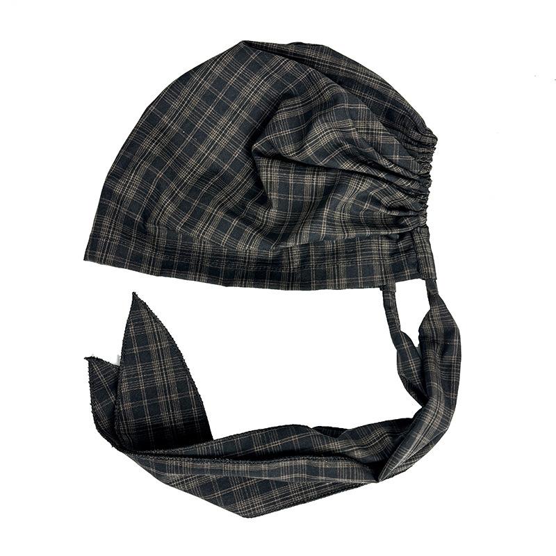 Niche design headscarf hat children spring and summer street fashionable personality pullover hat plaid strap tide