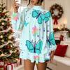Women's 3D Butterfly Print Mock Neck Long Sleeve Dress, Raglan Sleeve Fake Two Piece Mini Dress