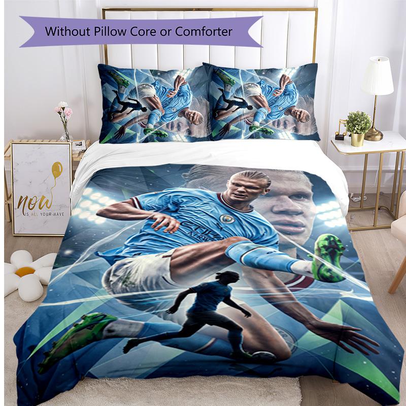 Erling Haaland Printed 3PCS Bedding Set Breathable Duvet Cover with Pillowcases Decorative Bed Linen for Bedroom Home