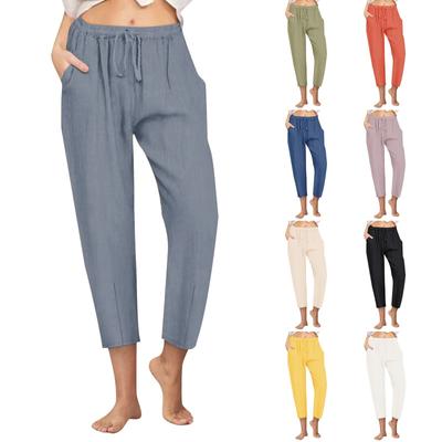 Женские повседневные прямые брюки, однотонные повседневные брюки на 9 очков с карманами