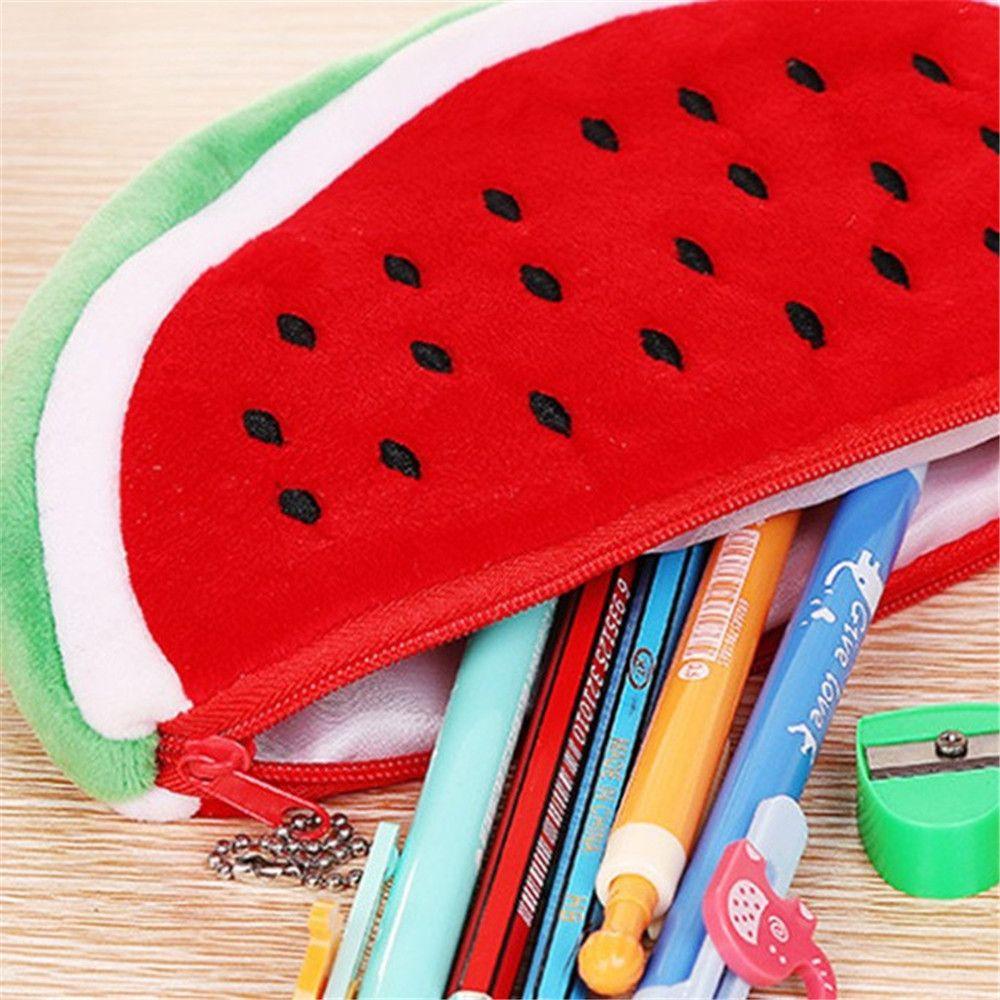 School Pencil Cases Stationery Cartoon Watermelon Plush Pencil Bags