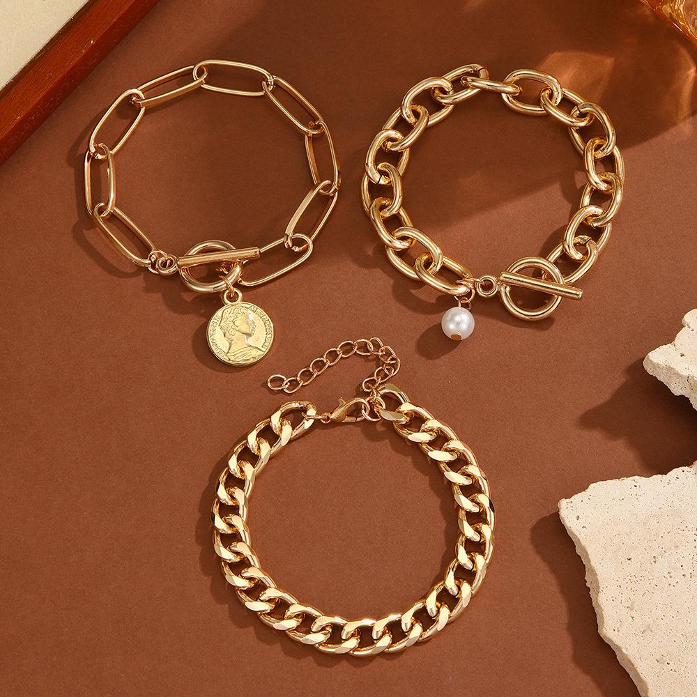 European and American multi-layer stacked metal bracelet set, simple and versatile alloy pendant, high-end jewelry accessories women