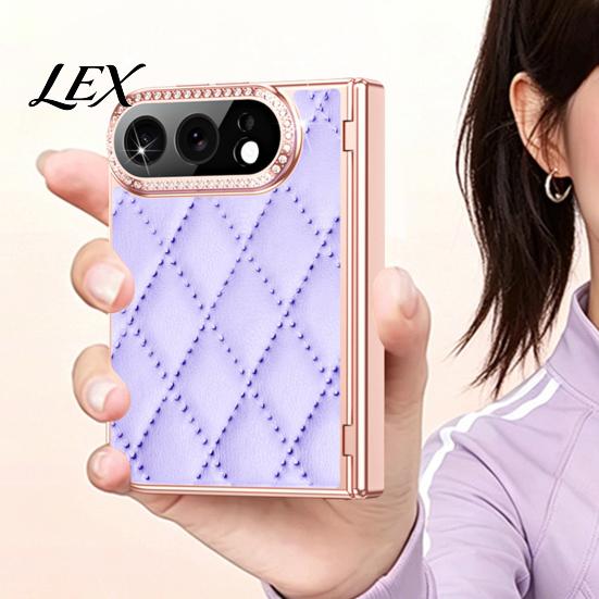 Hinge Protection Shell Faux Leather Phone Case for IPhone-Duo, with Screen Protector & Anti Fingerprint Cover Protection, Rhinestone Cover,