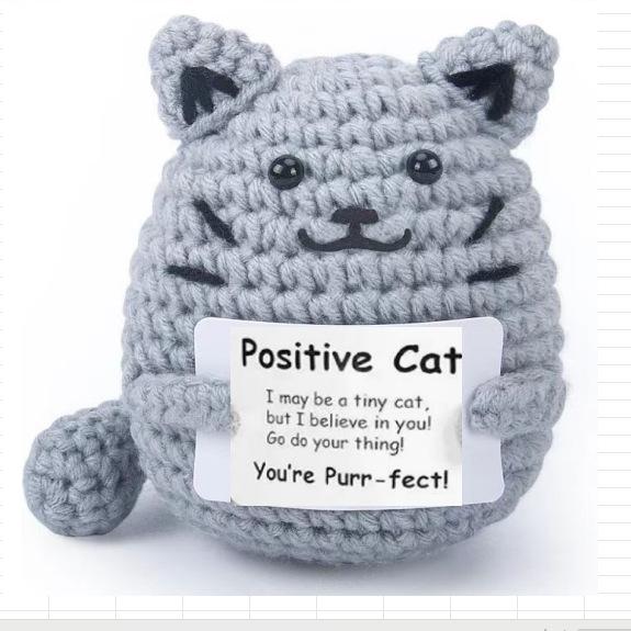 Funny Crochet Positive Inspirational Emotional Support Cat Doll Home Room Decoration Handmade Knitted Cat Desktop Ornament Gift